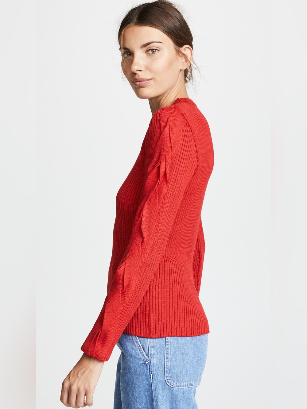 ksenia schnaider mixed wool long braided sleeve crewneck red sweater top XS